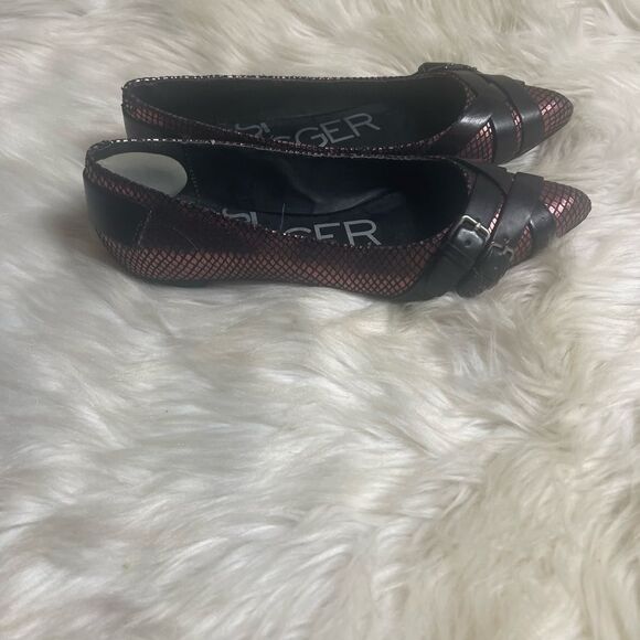 Kelsi Dagger Leather Rose gol metallic slip on flats black straps accents SZ7.5 - Picture 2 of 10